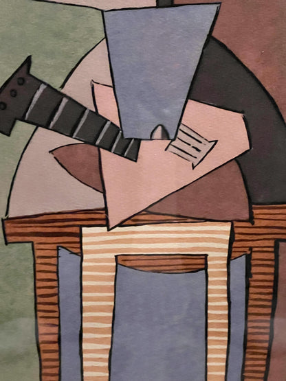 Mandolin Player Art: Picasso Cubist Pochoir Print (Limited Edition)