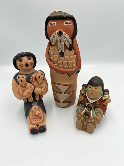 Hand-Painted Jemez Figurines: Corn Maiden & Children - Signed Pottery