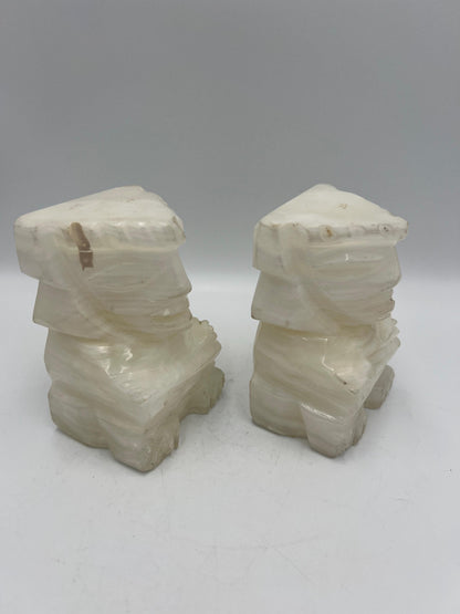 Vintage Carved Alabaster Onyx Stone Tiki Aztec Bookends 5" Tall