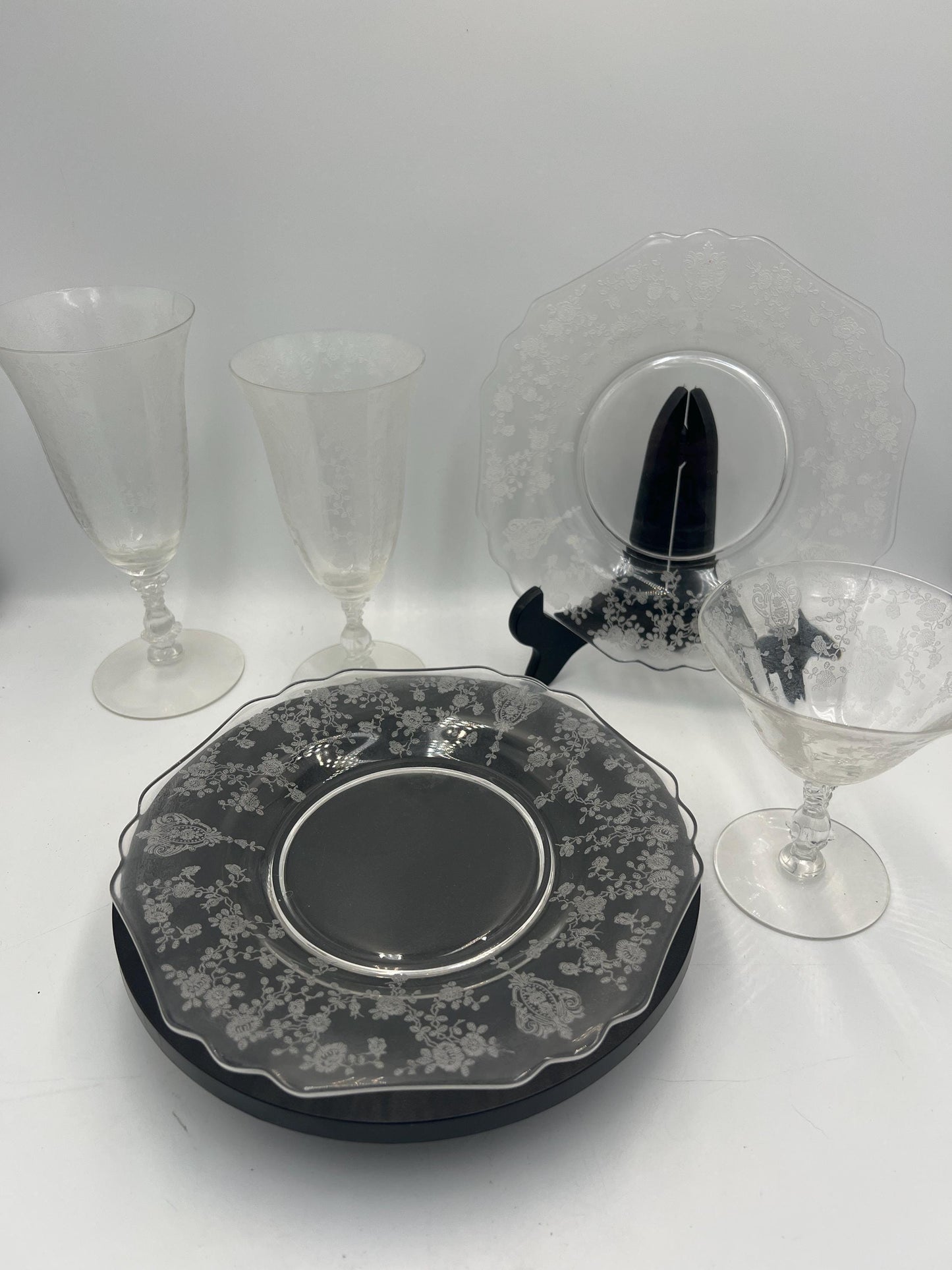 Cambridge Rose Point Glasses and Plate Set Serving Set, 20 pcs
