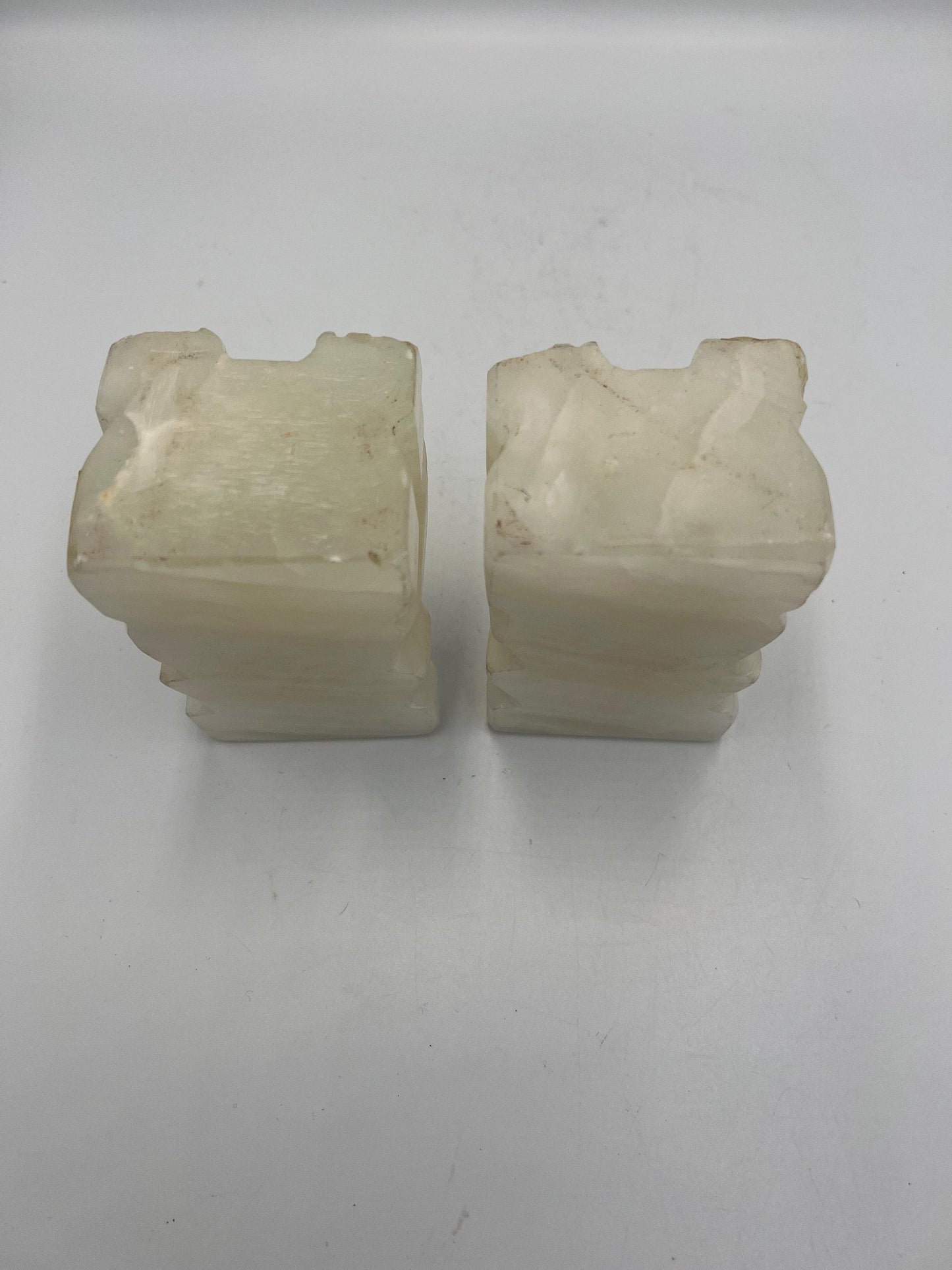 Vintage Carved Alabaster Onyx Stone Tiki Aztec Bookends 5" Tall