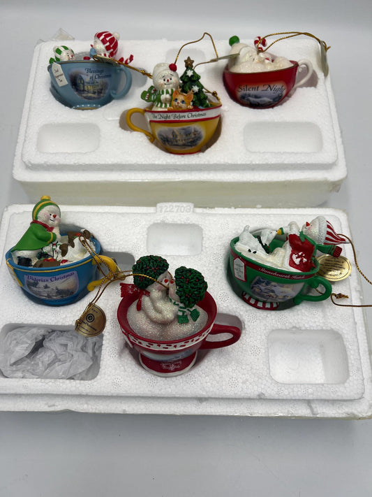 Thomas Kinkade Ornaments "Sweet Teas" Sets Snowmen in Teacups