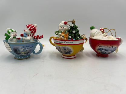 Thomas Kinkade Ornaments "Sweet Teas" Sets Snowmen in Teacups