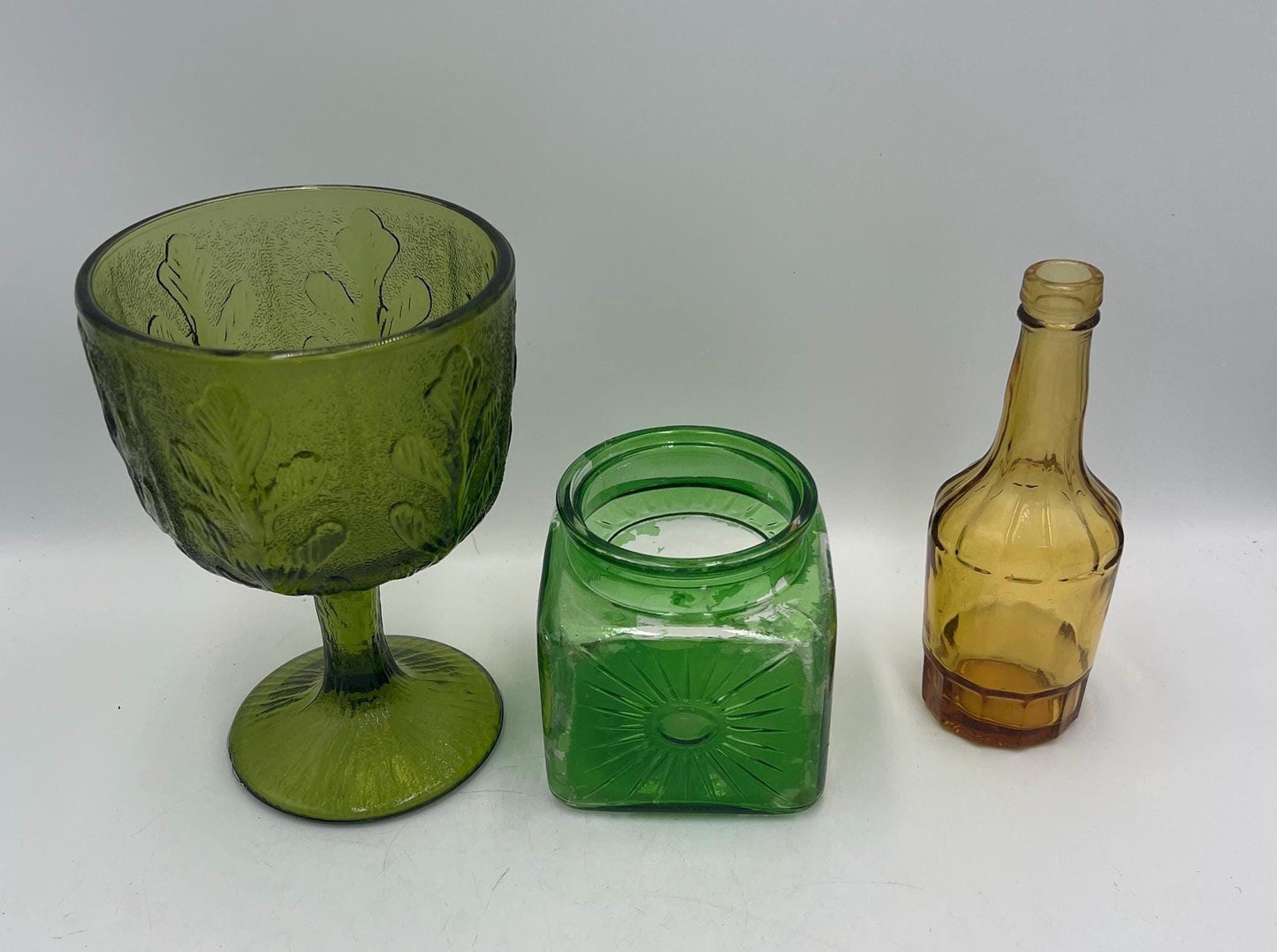Vintage Glass - Green Glass - Amber Glass -  FTD Green Goblet - 1970s Elegance