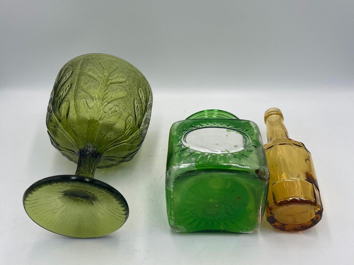 Vintage Glass - Green Glass - Amber Glass -  FTD Green Goblet - 1970s Elegance