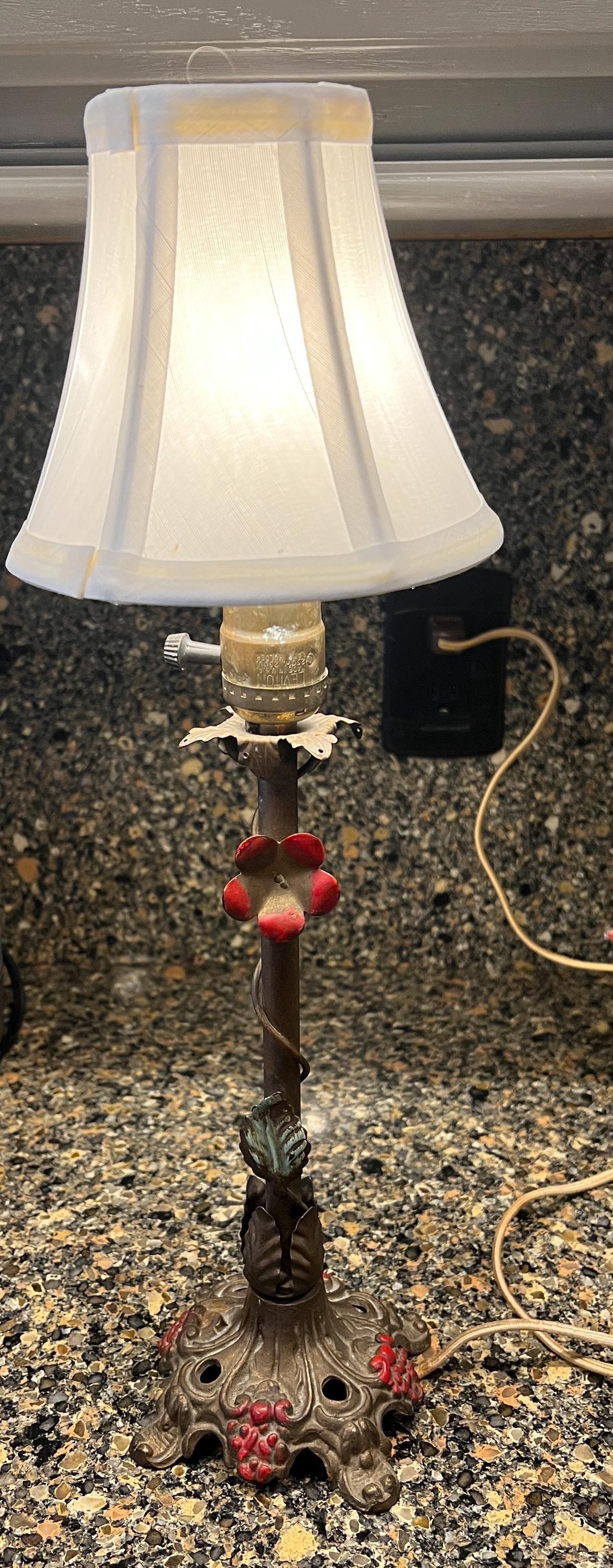 Floral Motif Cast Metal Lamp with Shade - Light and Airy