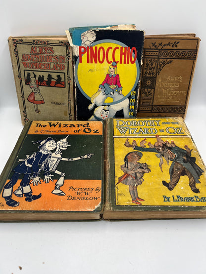 Books - Fragile -  Classic Literature - Early edition - Pinocchio- Alice in Wonderland - Wizard of Oz