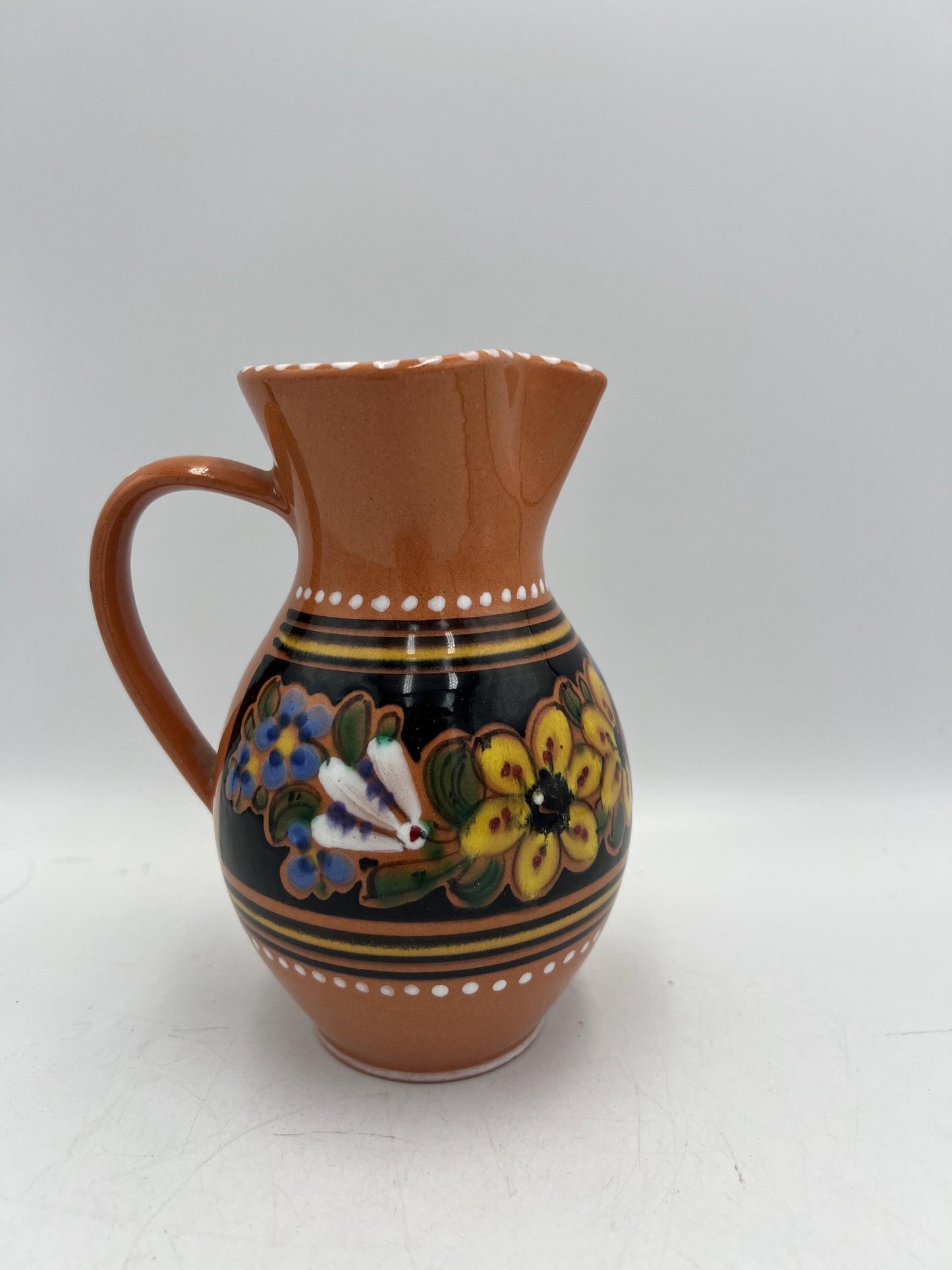 Vintage Folk Art Keralit Czech Peasant Hand-Painted Pottery