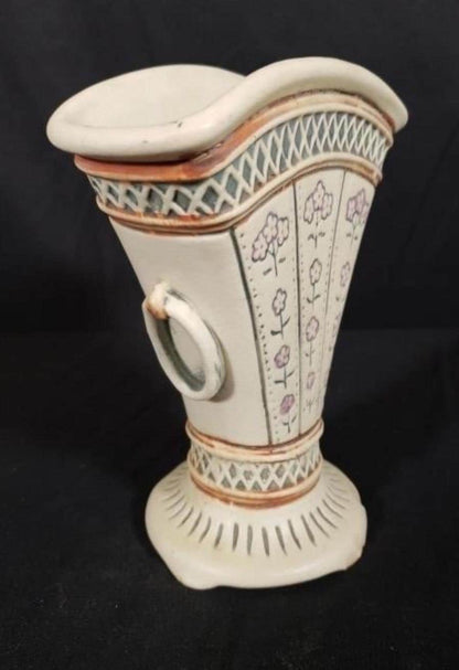 Vintage Weller Pottery Vase, Creamware Floral Handle (1920s Ceramic)