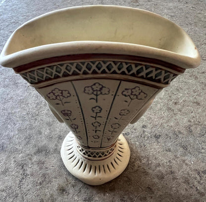 Vintage Weller Pottery Vase, Creamware Floral Handle (1920s Ceramic)