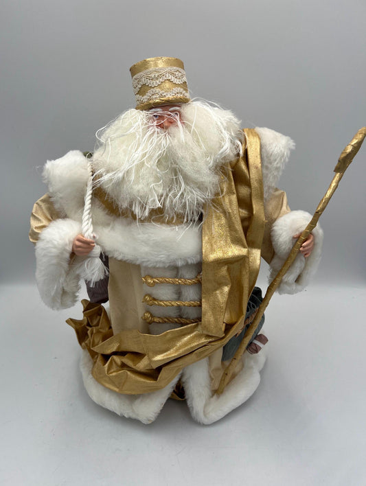 Vintage Old World Santa Gold and White