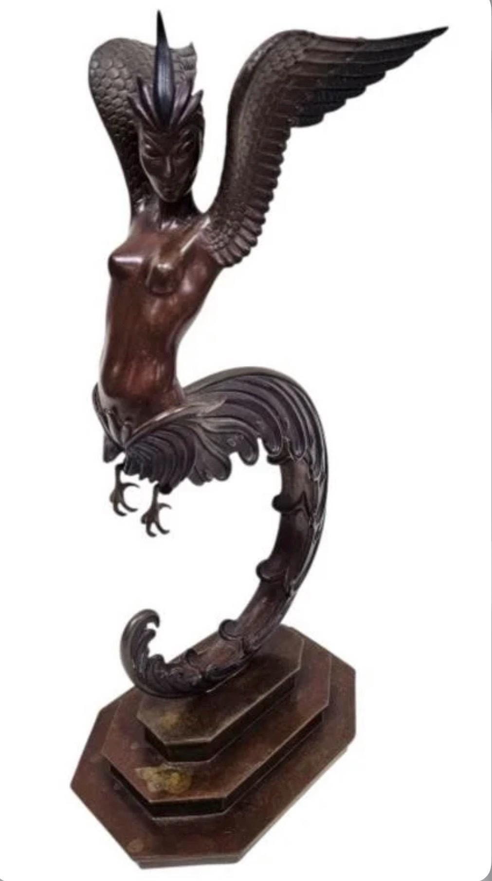 Vintage 1980 Erte Firebird Bronze Sculpture