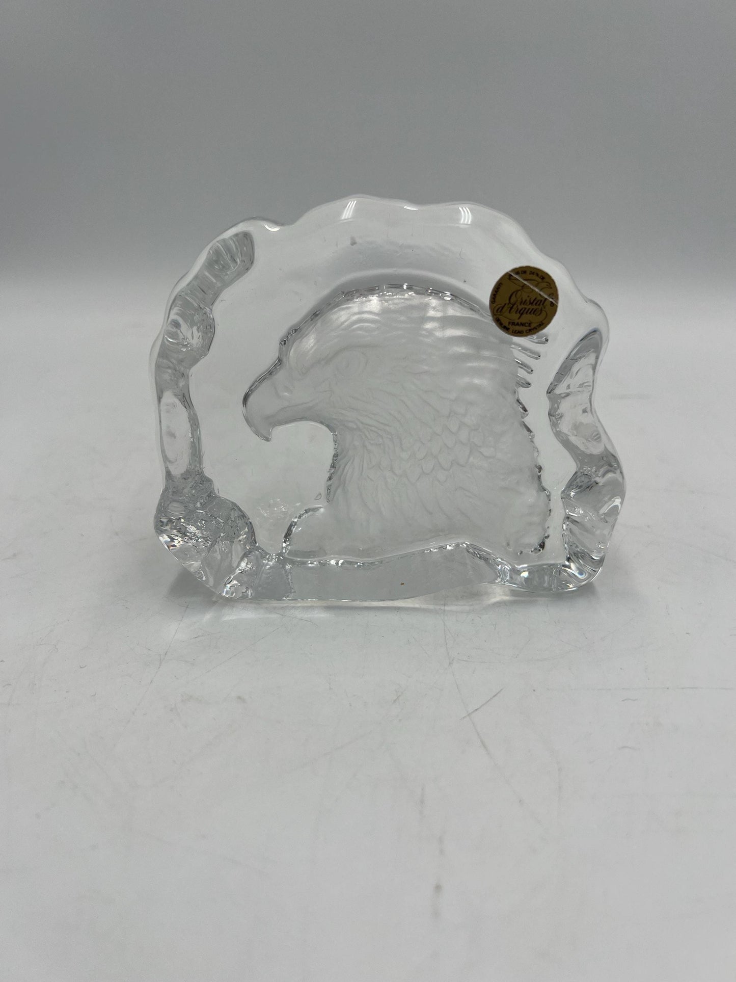 Cristal d'Arques Eagle Head Intaglio 24% Lead Crystal Clear Glass Figurine Made in France
