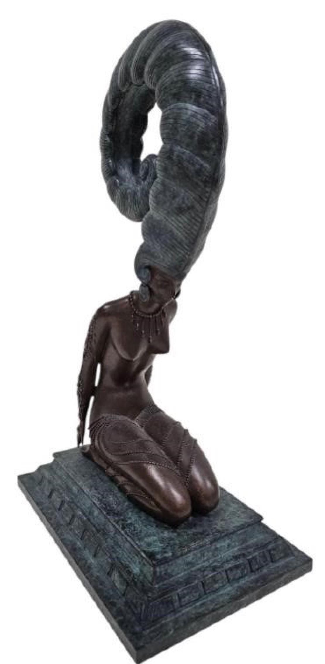 Vintage Erte La Plume Bronze Sculpture 1980