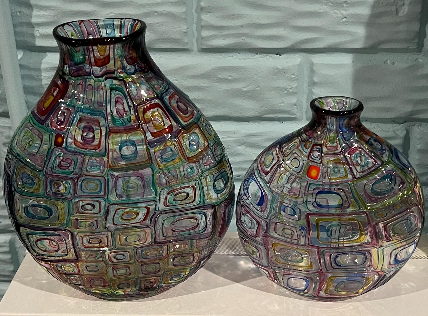 Signed Robin Mix Murrini Glass Vases: 1999 American Studio Art, Pair