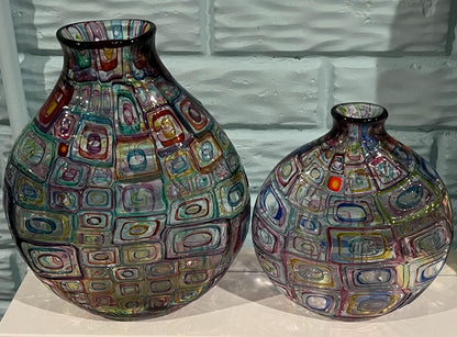 Signed Robin Mix Murrini Glass Vases: 1999 American Studio Art, Pair