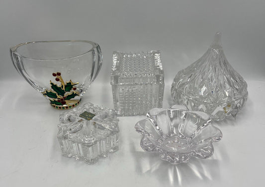 Art Glass - Mikasa Dish - Jonal Hershey Kiss - Holiday Teleflora Dish - Snowflake - Zinnia Petal - Cube
