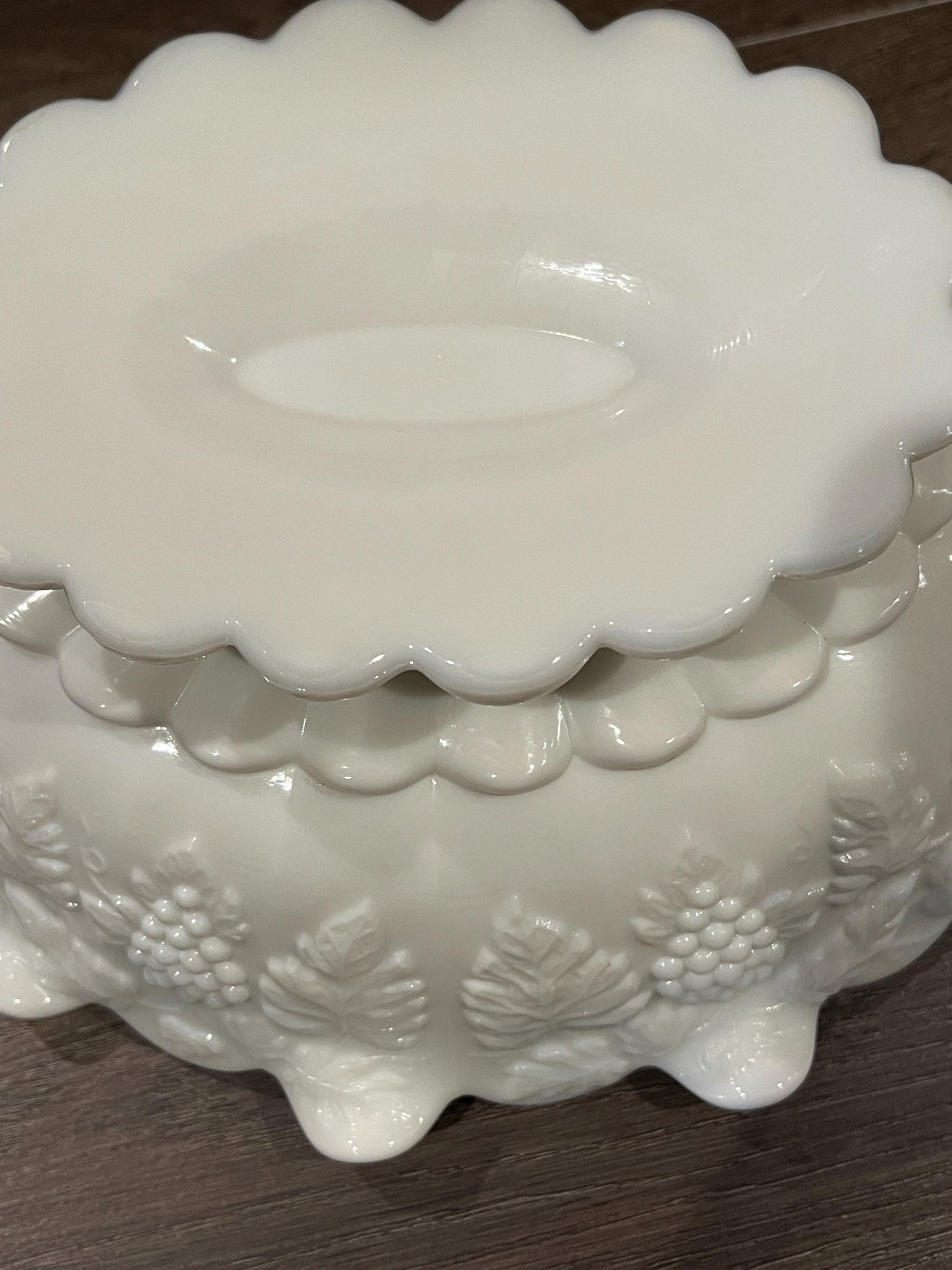 Westmoreland Milk Glass Footed Paneled Grape-Pattern Bowl