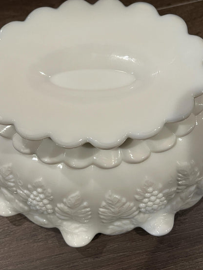 Westmoreland Milk Glass Footed Paneled Grape-Pattern Bowl