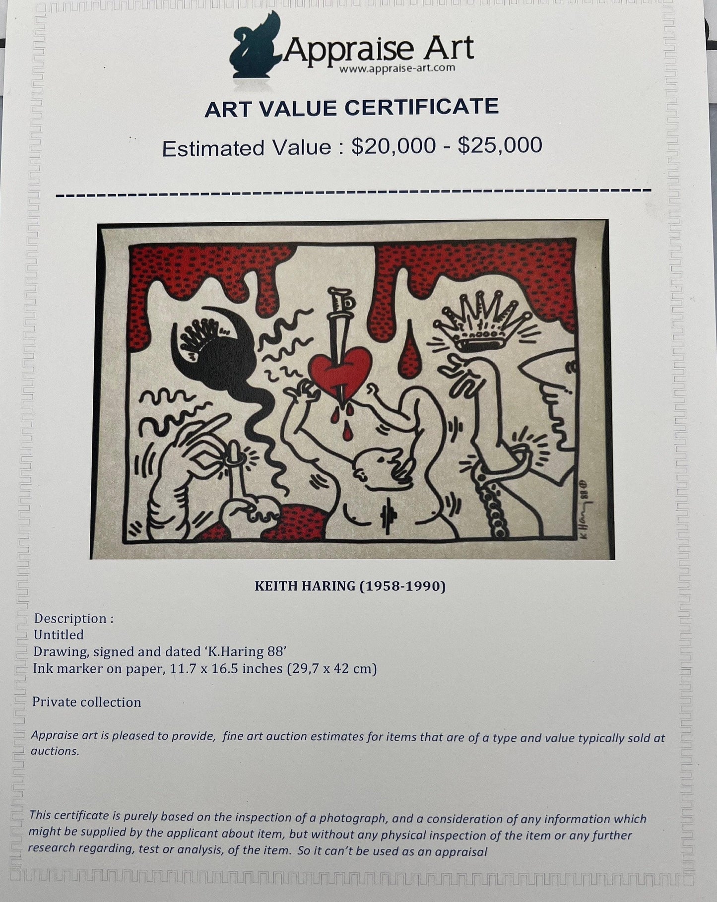 Untitled 1988 Ink Marker on Paper Keith Haring - Not authenticated (Read description)