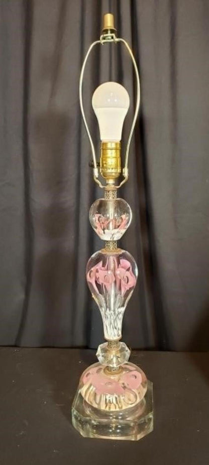 American St. Clair Paperweight Glass Mid Century Modern Lamp 26" H