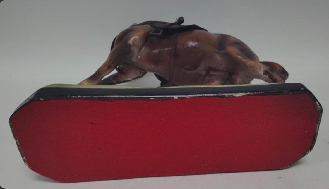 1950s Plaster Horse Sculpture - Rustic Leather Accents
