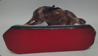 1950s Plaster Horse Sculpture - Rustic Leather Accents