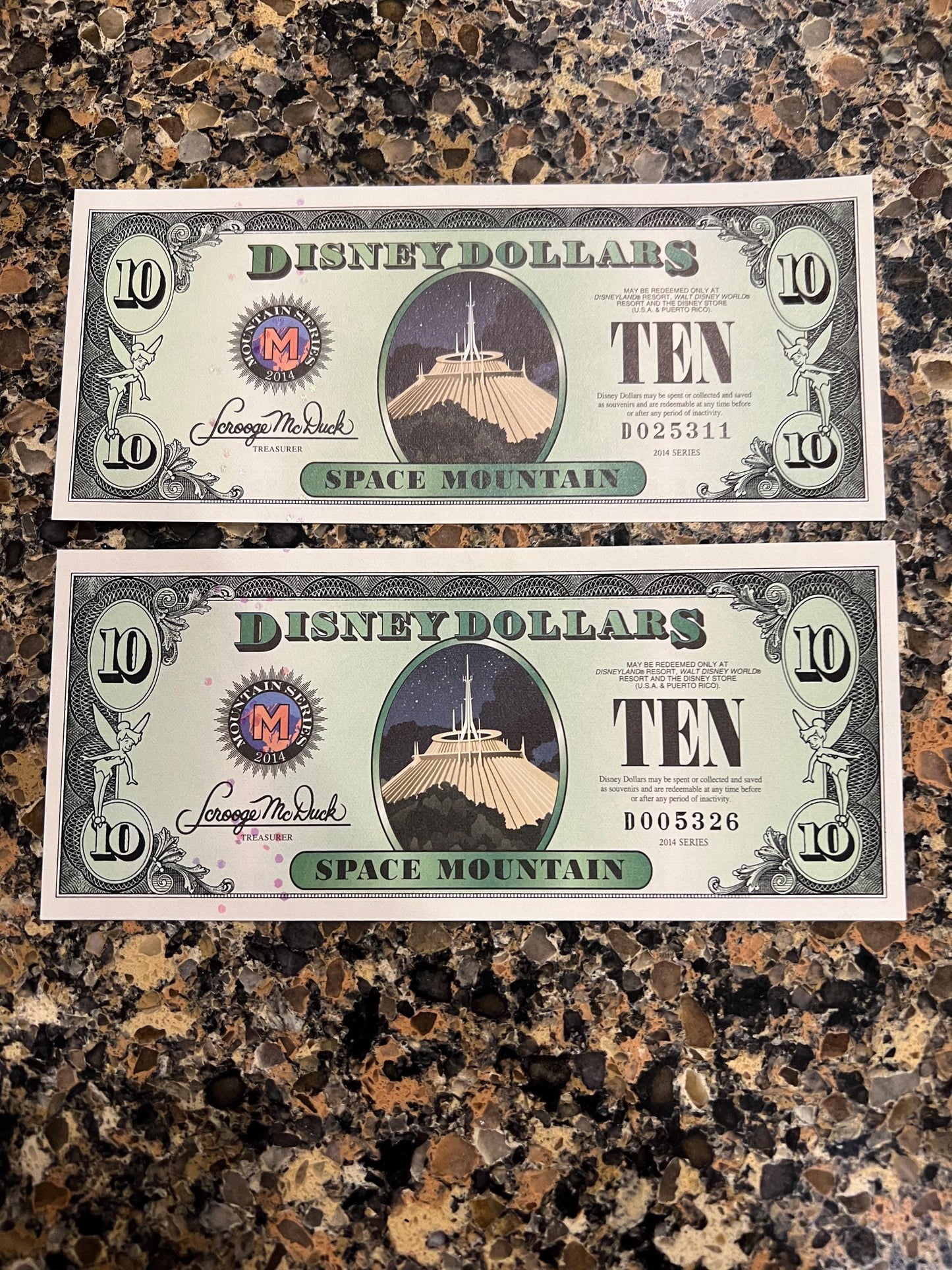 DISNEY Dollars - Huge Variety Available - Ten Dollars - Five - One - Being Sold as Individual Bills