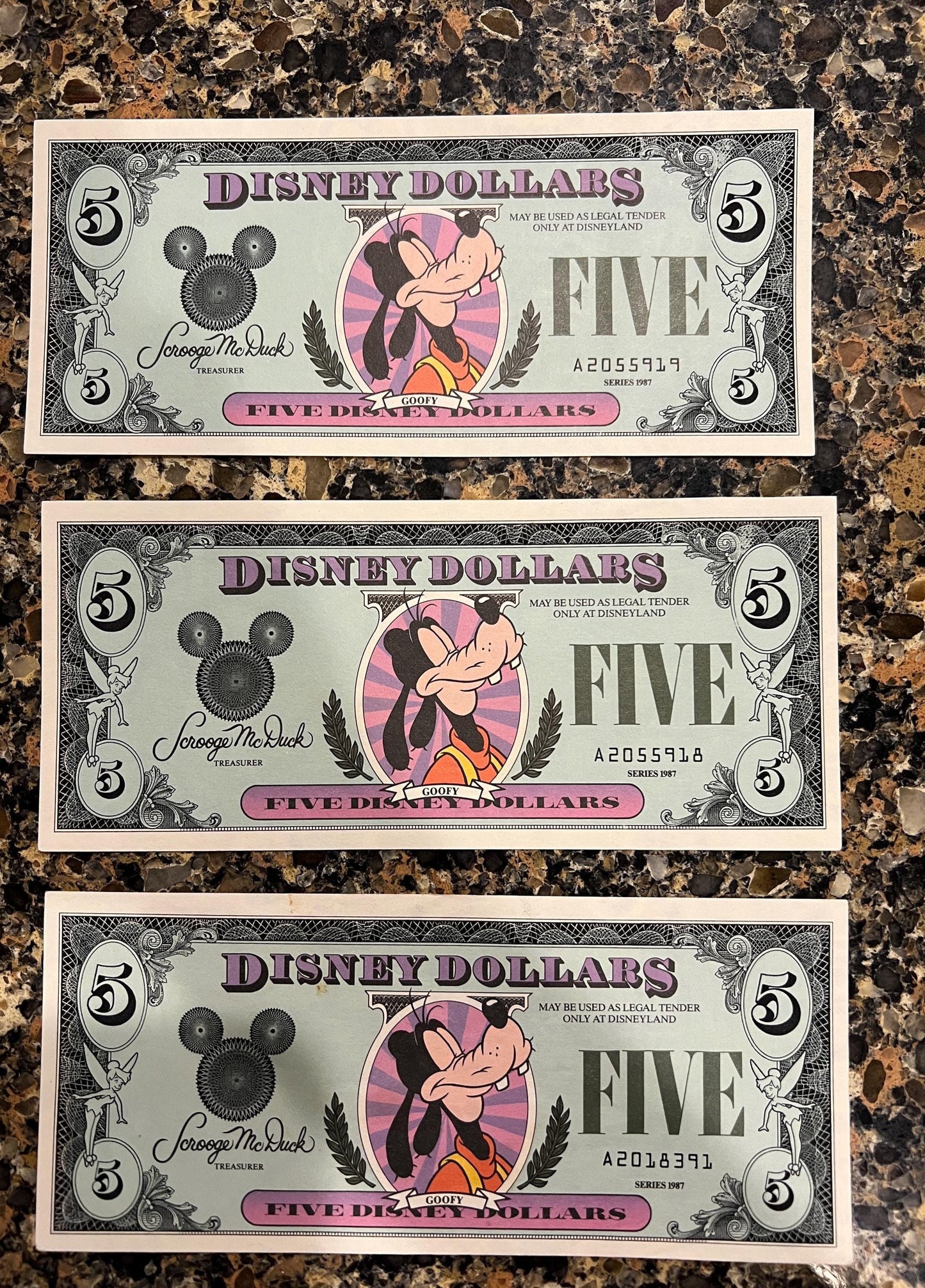 DISNEY Dollars - Huge Variety Available - Ten Dollars - Five - One - Being Sold as Individual Bills