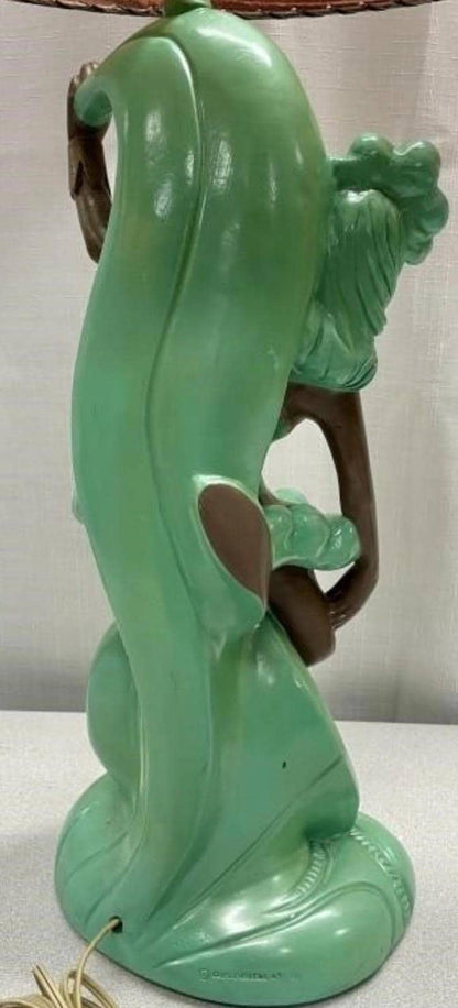 Figural Table Lamp: Green Fairy Style - Mid Century Chalk Ware