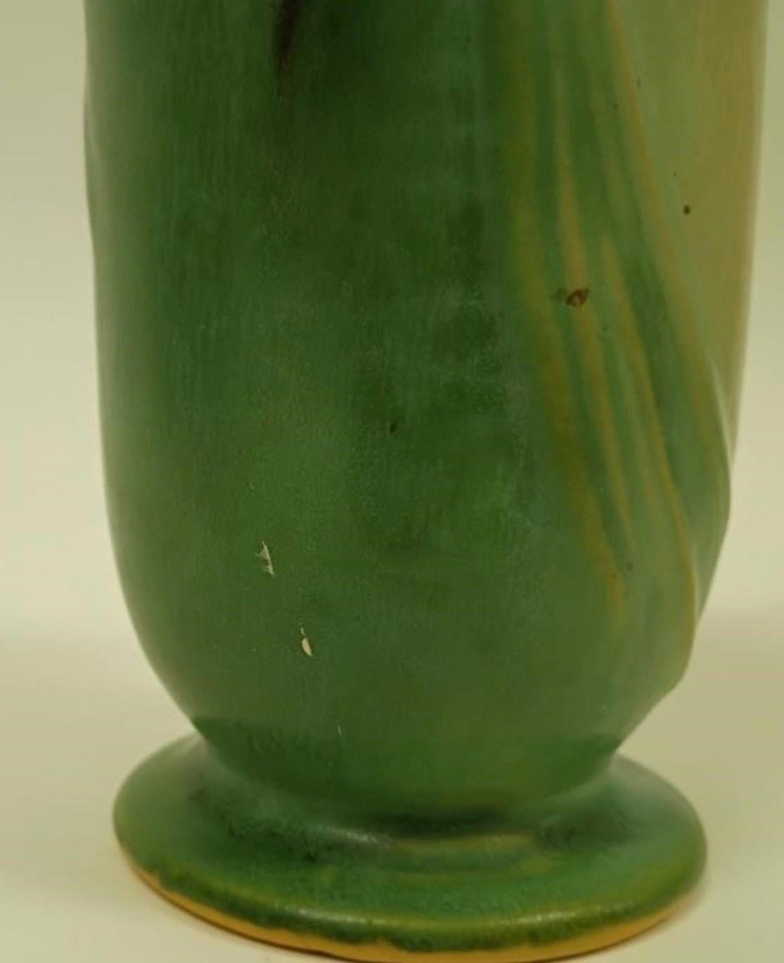Roseville Green Pinecone, 1936 Vintage Art Pottery, Ceramic Double Handled Vase 838-6