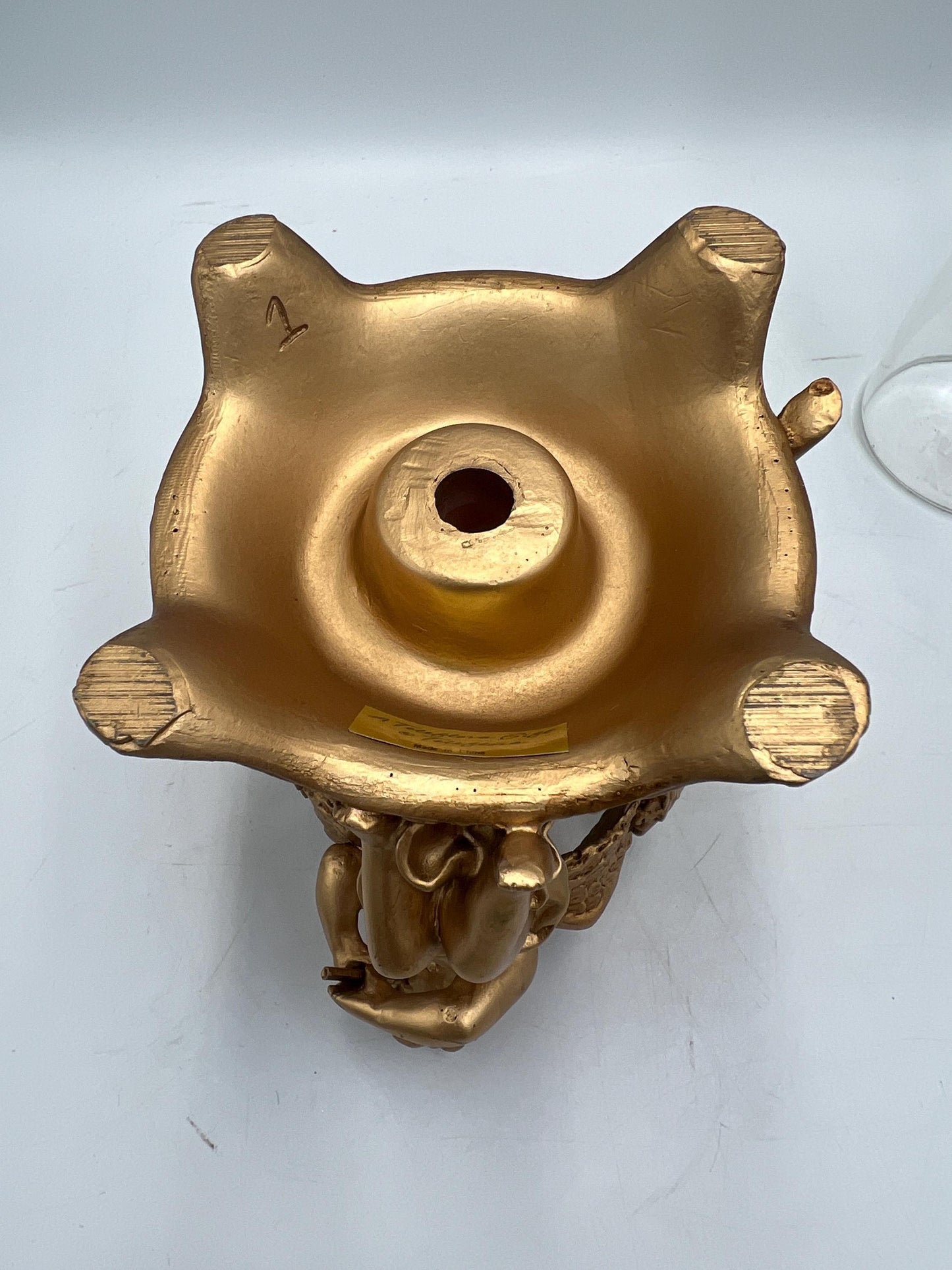 Ornate Telefora Gold Tone Syroco Resin Cherub Angel Designs Glass Globe Candle Holder
