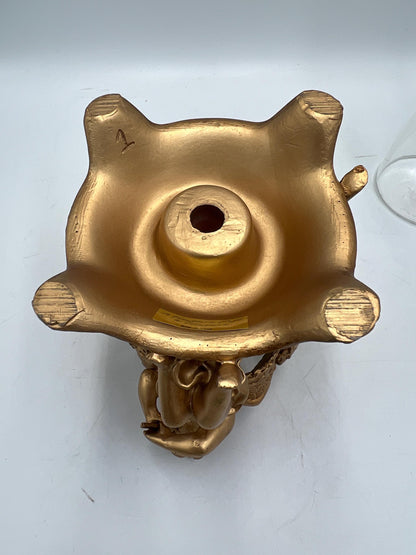 Ornate Telefora Gold Tone Syroco Resin Cherub Angel Designs Glass Globe Candle Holder