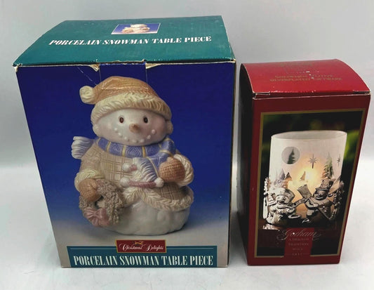Christmas Decorations: Snowmen Votive Holder or Snowman Table Piece NEW IN BOX