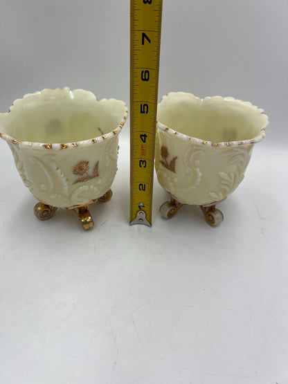Northwood Louis XV pattern pair of custard glass footed spooner with gold gilt decoration