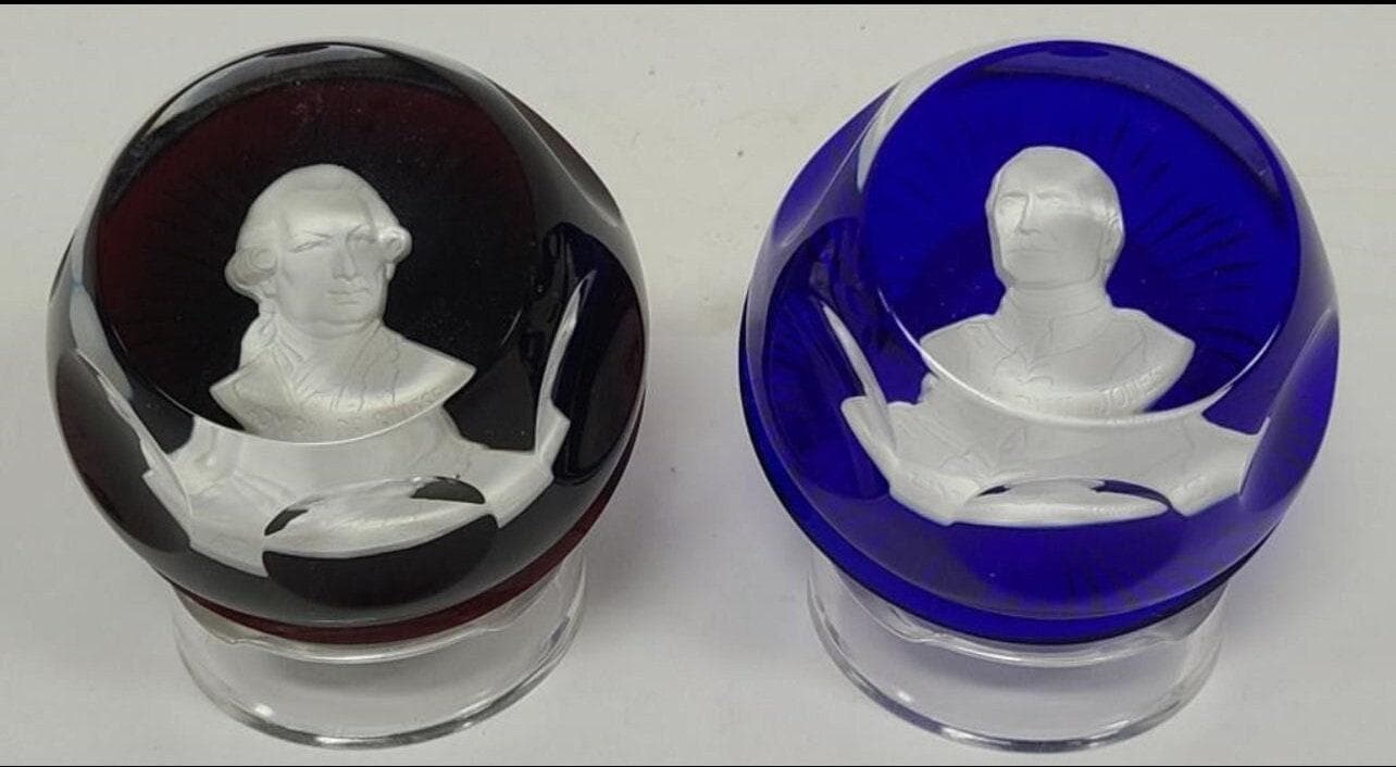 Franklin Mint Bicentennial Cameos in Crystal, John Paul Jones & Admiral de Grasse