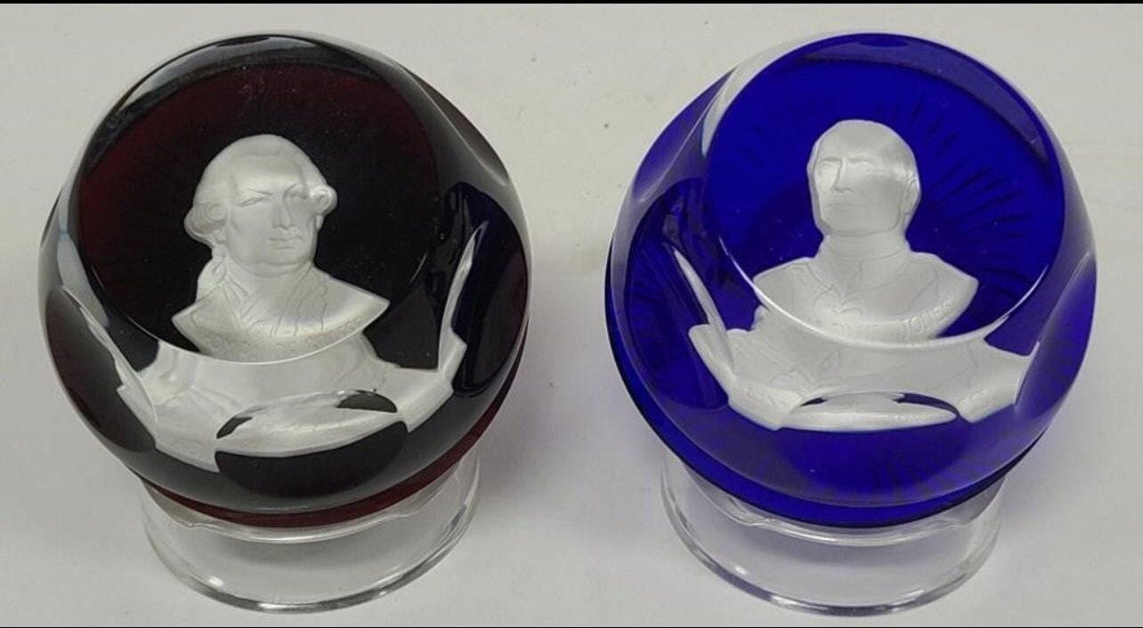 Franklin Mint Bicentennial Cameos in Crystal, John Paul Jones & Admiral de Grasse