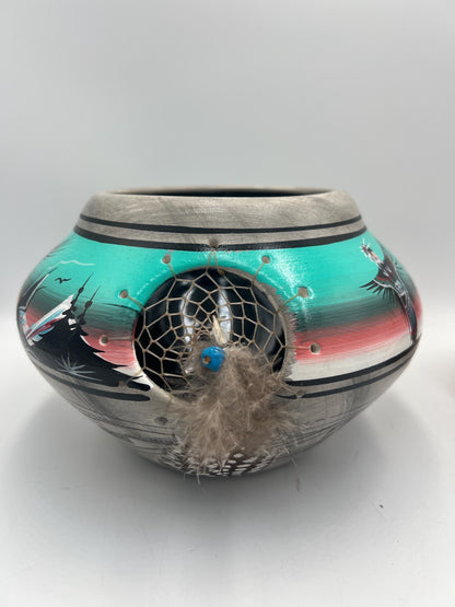 Navajo Pottery Vase and Small Dreamcatcher Pot, Signed P. Blackhorse, Sold Individually
