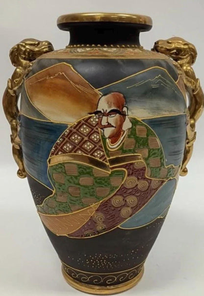 Japanese Satsuma Earthenware Vase with Dragon Adornments