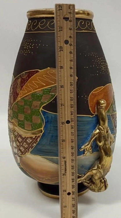 Japanese Satsuma Earthenware Vase with Dragon Adornments
