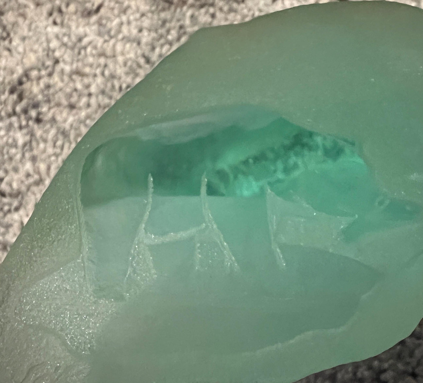 Vintage Coastal Aqua Frosted Sea Glass Etched Polar Bear Paperweight Glass Art