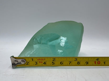 Vintage Coastal Aqua Frosted Sea Glass Etched Polar Bear Paperweight Glass Art