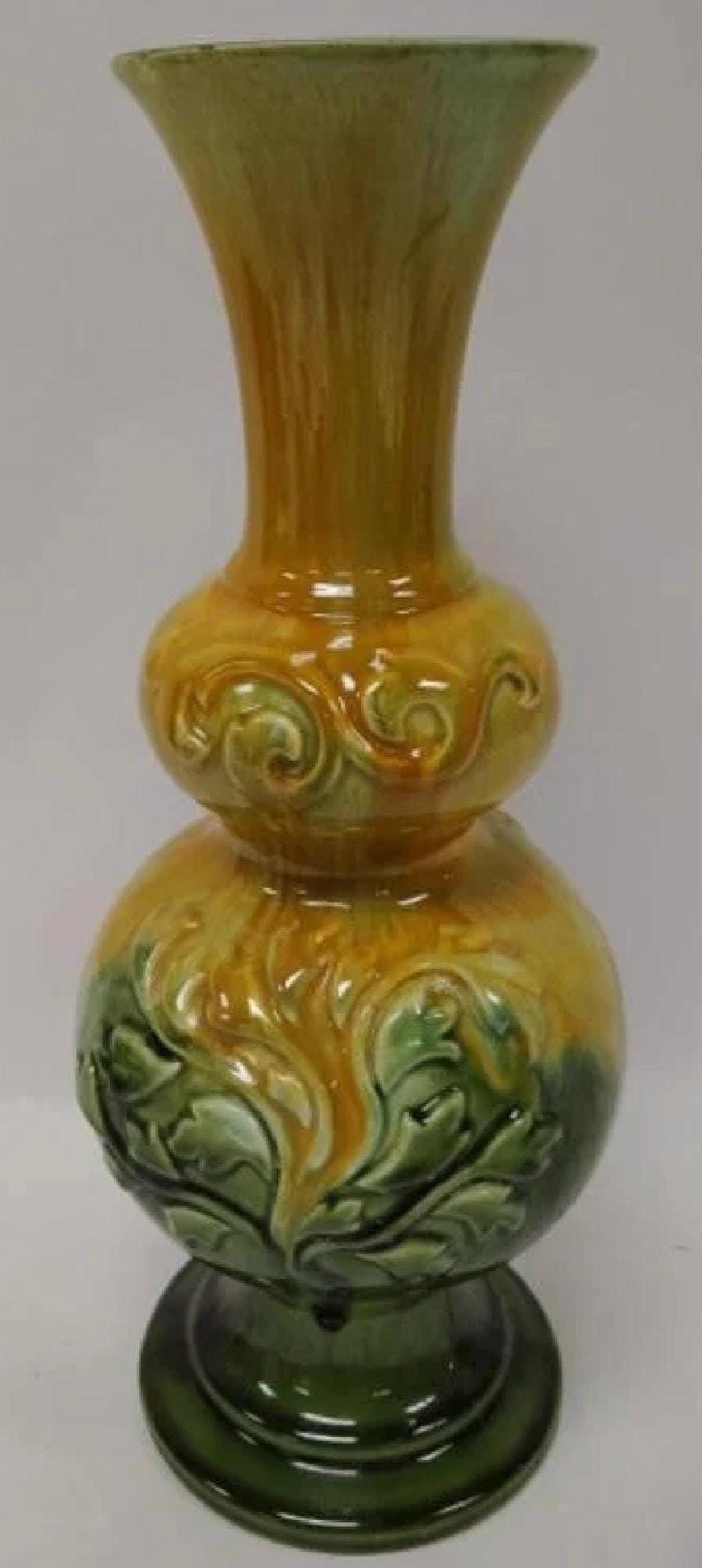 Vintage Royal Haeger Vase: Green and Yellow Bulb Drip Vase - Mid Century Modern Style