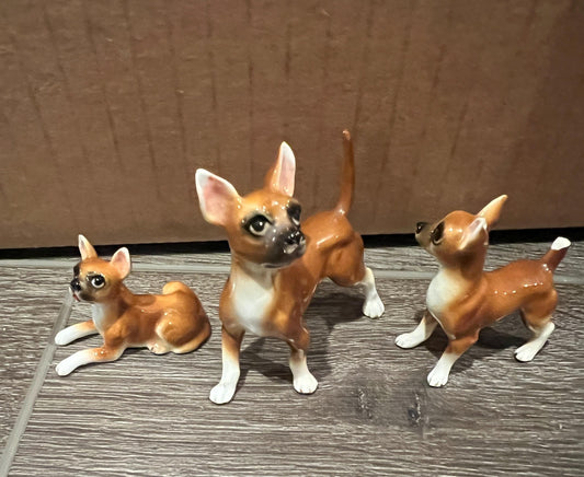 Vintage Trio of Chihuahua Ceramic Figurines