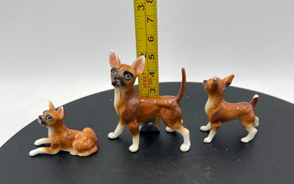 Vintage Trio of Chihuahua Ceramic Figurines