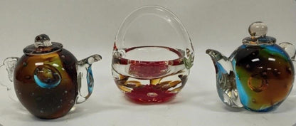 Art Glass: Teapots and Joe Rice Basket - Sold Individually