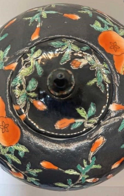Vintage Chinese Famille Noire Ginger Jar