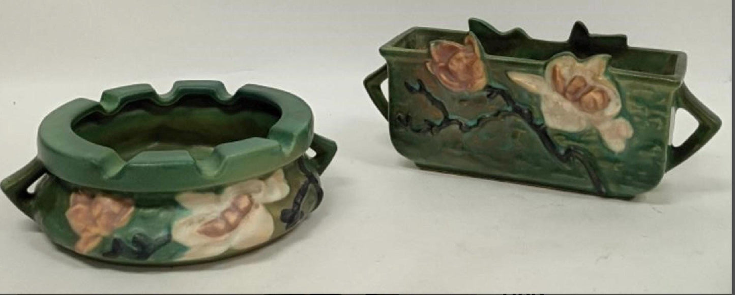 Roseville Green Magnolia #388-6" & Ashtray #28
