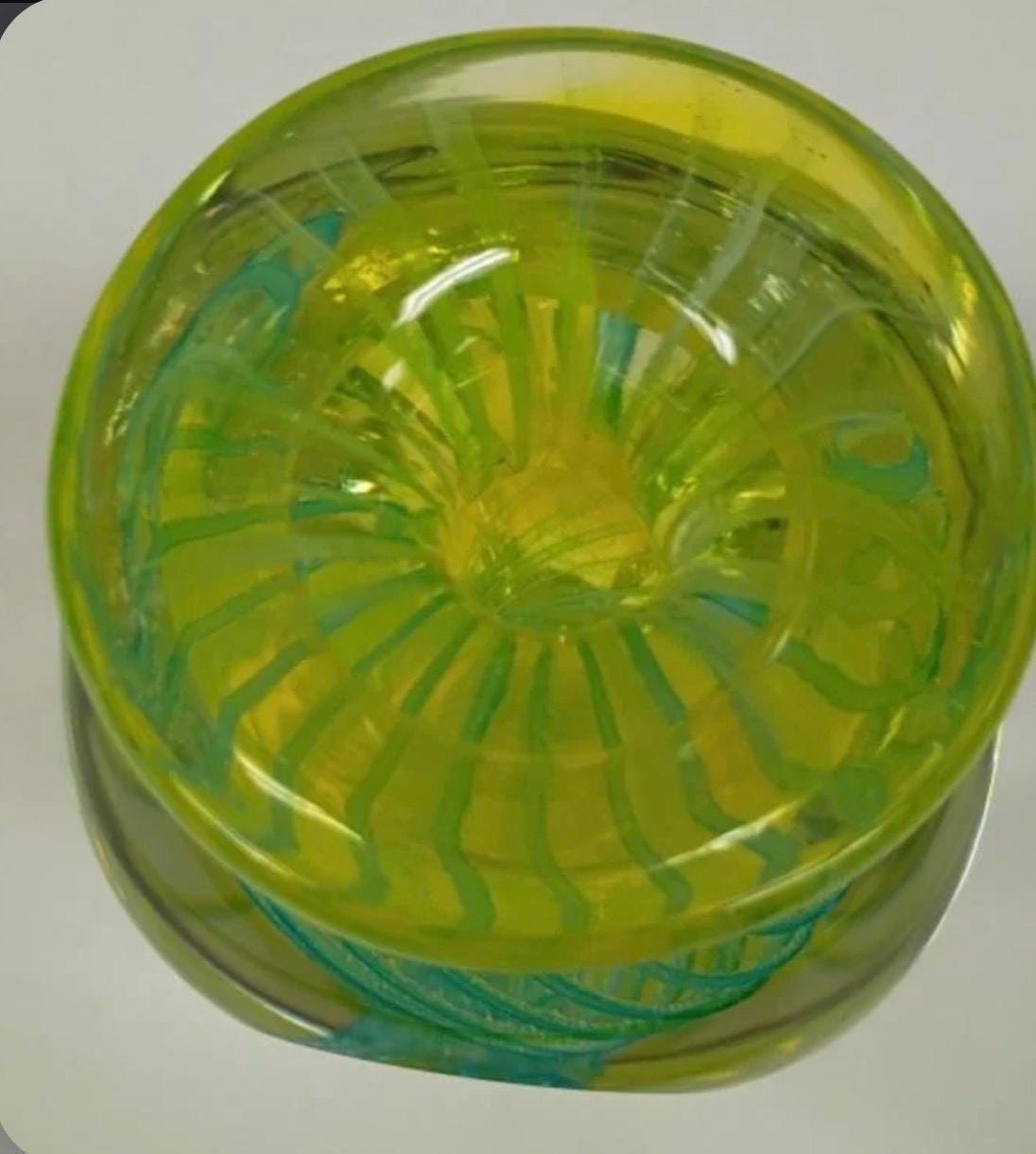 Mid Century Modern Sommerso Italian Green & Yellow Blue Spiral Vase - Heavy and Solid!