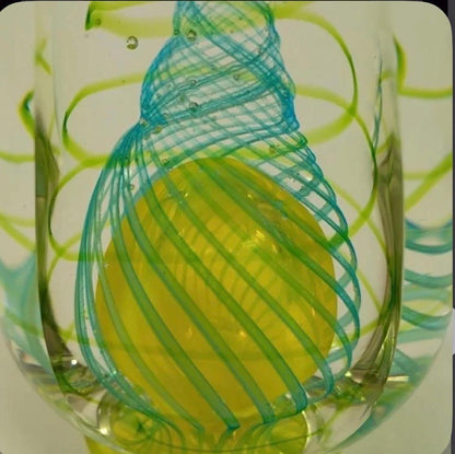 Mid Century Modern Sommerso Italian Green & Yellow Blue Spiral Vase - Heavy and Solid!
